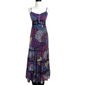 Sele Y2K Purple Babydoll Maxi Dress S Lace Tiered Fairy Grunge Peasant boho